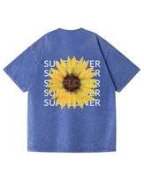 Męska koszulka oversize efekt sprania Słonecznik Kwiaty Lato Niebieska L