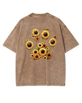 Męska koszulka oversize efekt sprania Słonecznik Łapa Psa Brązowa M