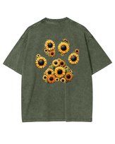 Męska koszulka oversize efekt sprania Słonecznik Łapa Psa Khaki XL