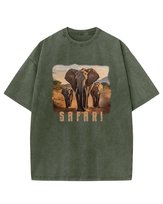 Męska koszulka oversize efekt sprania Słonie Safari Zwierzęta Khaki XXL