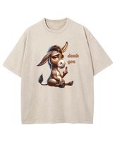 Męska koszulka oversize efekt sprania Śmieszny Osioł Zwierzęta Beżowa M