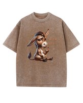 Męska koszulka oversize efekt sprania Śmieszny Osioł Zwierzęta Brązowa L