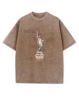 Męska koszulka oversize efekt sprania Statua Wolności Wakacje Brązowa XL