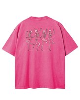 Męska koszulka oversize efekt sprania Szkielet Balet Śmieszne Różowa XXL