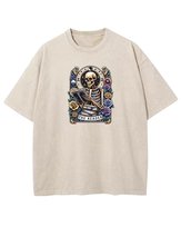 Męska koszulka oversize efekt sprania Szkielet Książka Wiedza Beżowa S