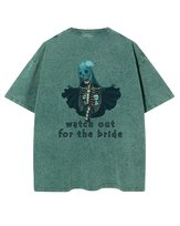 Męska koszulka oversize efekt sprania Szkielet Panna Młoda Zielona L