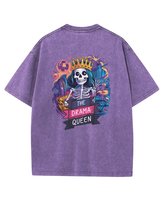 Męska koszulka oversize efekt sprania Szkielet Śmieszne Fioletowa XL