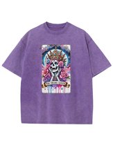 Męska koszulka oversize efekt sprania Szkielet Śmieszne Korona Fioletowa XL
