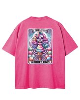 Męska koszulka oversize efekt sprania Szkielet Śmieszne Lody Różowa M