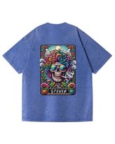 Męska koszulka oversize efekt sprania Szkielet Zioło Chill Niebieska 3XL