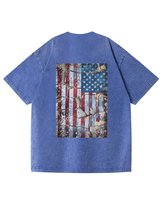 Męska koszulka oversize efekt sprania Vintage Flaga USA Niebieska XL