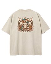 Męska koszulka oversize efekt sprania Western Czaszka Byka Beżowa XL