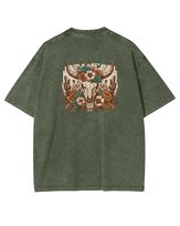 Męska koszulka oversize efekt sprania Western Czaszka Byka Khaki M