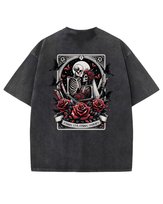 Męska koszulka oversize efekt sprania Wieczna Miłość Szkielet Czarna L