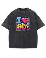 Męska koszulka oversize efekt sprania z napisem Kocham Lata 80 Czarna XL
