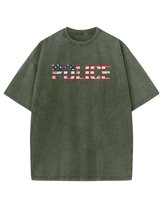 Męska koszulka oversize efekt sprania z napisem Policja USA Khaki L