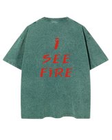 Męska koszulka oversize efekt sprania z napisem Widzę Ogień Zielona S