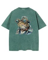 Męska koszulka oversize efekt sprania Żaba Dżentelmen Okulary Zielona 3XL