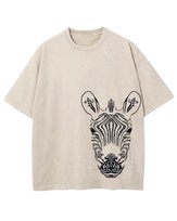 Męska koszulka oversize efekt sprania Zebra Afrykański Wzór Beżowa L