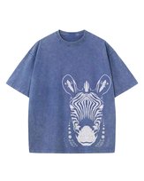 Męska koszulka oversize efekt sprania Zebra Afrykański Wzór Niebieska 3XL