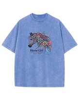 Męska koszulka oversize Horse Girl - efekt sprania Błękitna L