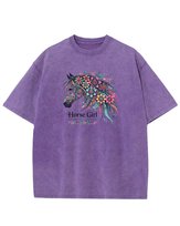 Męska koszulka oversize Horse Girl - efekt sprania Fioletowa L