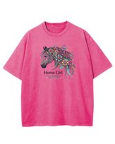 Męska koszulka oversize Horse Girl - efekt sprania Różowa XXL
