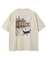 Męska koszulka oversize Malownicza Wenecja - efekt sprania Beżowa XXL