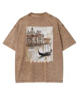 Męska koszulka oversize Malownicza Wenecja - efekt sprania Brązowa 3XL