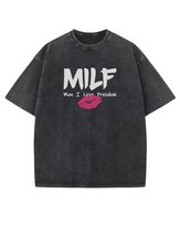 Męska koszulka oversize MILF - efekt sprania Czarna M