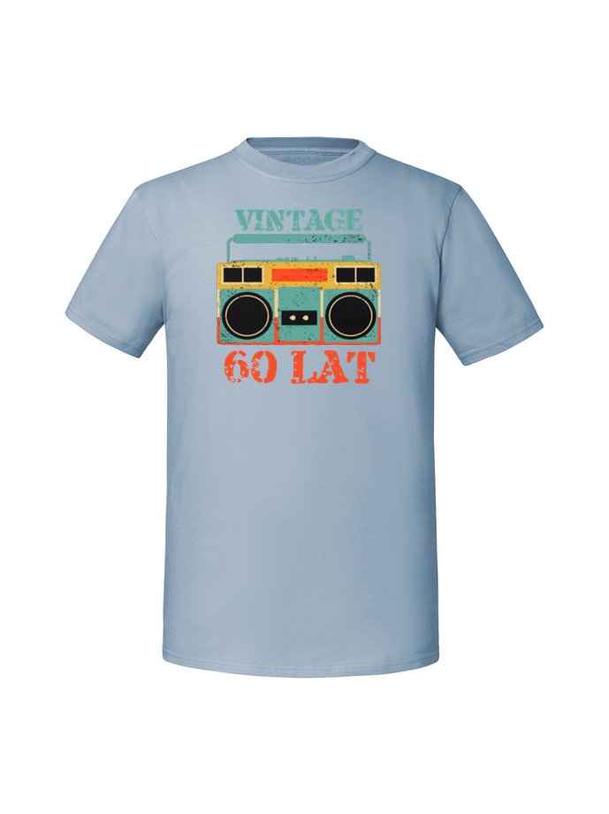 Męska koszulka z nadrukiem - 60 VINTAGE MAGNETOFON + WIEK 60 lat ...