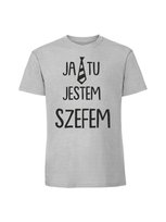 Męska koszulka  z nadrukiem - JA TU JESTEM SZEFEM Pastelowy szary M TAGFORCE