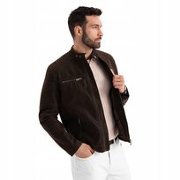 ジャケット・アウター Sillage MANTEAU COURT 3 POCHES Męska kurtka biker w stylu retro ze stójką – brązowa V1 OM