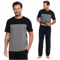 Męska PIŻAMA MORAJ Krótki Rękaw Długie Spodnie Bawełniana Czarna Wygodna L