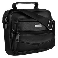 Męska torba miejska mała saszetka listonoszka crossbody skóra naturalna ROVICKY czarna na ramię lub do ręki kieszonki na suwak