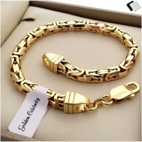 Męska Złota Bransoletka Splot Królewski 925+585 Gruba / Szeroka 5Mm Prezent