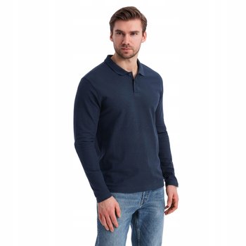 Męski longsleeve basic z kołnierzykiem polo granatowy OM-POBL-0114 V3 r L - Ombre