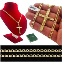 MĘSKI NASZYJNIK Z KRZYŻEM, SREBRO POZŁACANE +CERTYFIKAT, 55cm 4,5mm +GRAWER