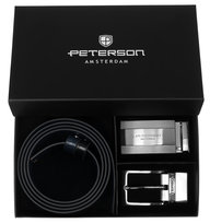 Męski pasek skórzany do spodni PETERSON elegancki zestaw w pudełku na prezent PETERSON czarny granatowy