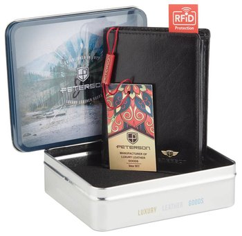 Męski portfel skórzany Peterson na karty z ochroną RFID portmonetka na gotówkę, czarny - Peterson