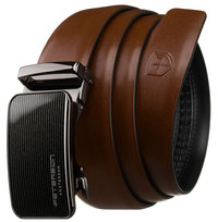 Męski skórzany pasek do spodni brązowy z automatyczną klamrą PETERSON elegancki do garnituru 105 casualowy