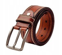 Męski skórzany pasek JINSBON z klasyczną klamrą i przeszyciami BRĄZOWY