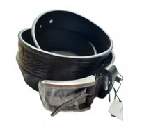 Męski skórzany pasek JINSBON z klasyczną klamrą i przeszyciami CZARNY