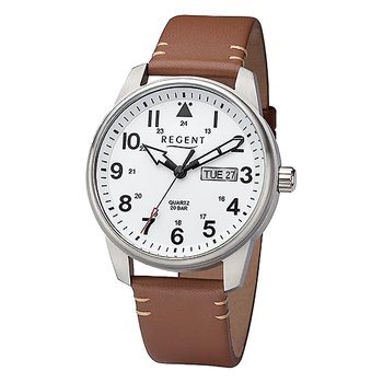 Męski zegarek analogowy Regent ze skórzanym paskiem w kolorze brązowym jasnobrązowym URF1254 - Regent