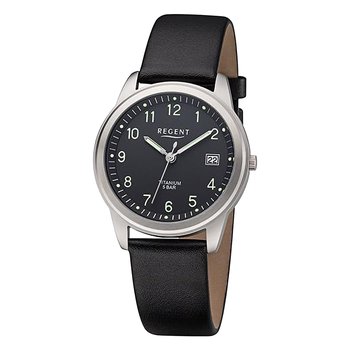 Męski zegarek analogowy Regent ze skórzanym paskiem w kolorze czarnym URF1267 - Regent