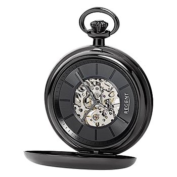 Męski zegarek kieszonkowy Regent z analogową obudową w kolorze czarnym URP710 - Regent