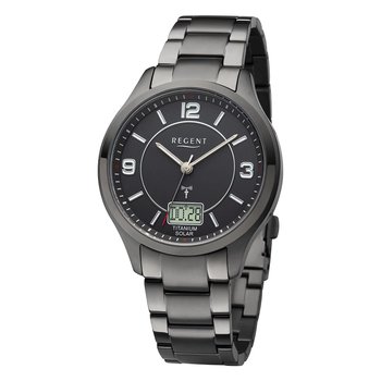 Męski zegarek na rękę Regent analogowo-cyfrowy z metalową bransoletą w kolorze czarnym URBA716 - Regent