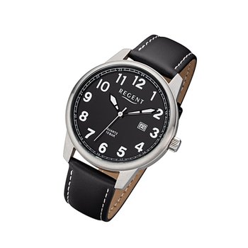 Męski zegarek Regent ze skórzanym paskiem F-1238 analogowy skórzany zegarek czarny URF1238 - Regent