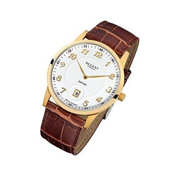 Męski zegarek Regent ze skórzanym paskiem GM-1401 analogowy skórzany zegarek na rękę brązowy URGM1401 - Regent
