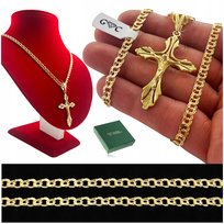 MĘSKI ZŁOTY ŁAŃCUSZEK Z KRZYŻYKIEM, 55cm, 925, DLA TATY, MĘŻA NA URODZINY